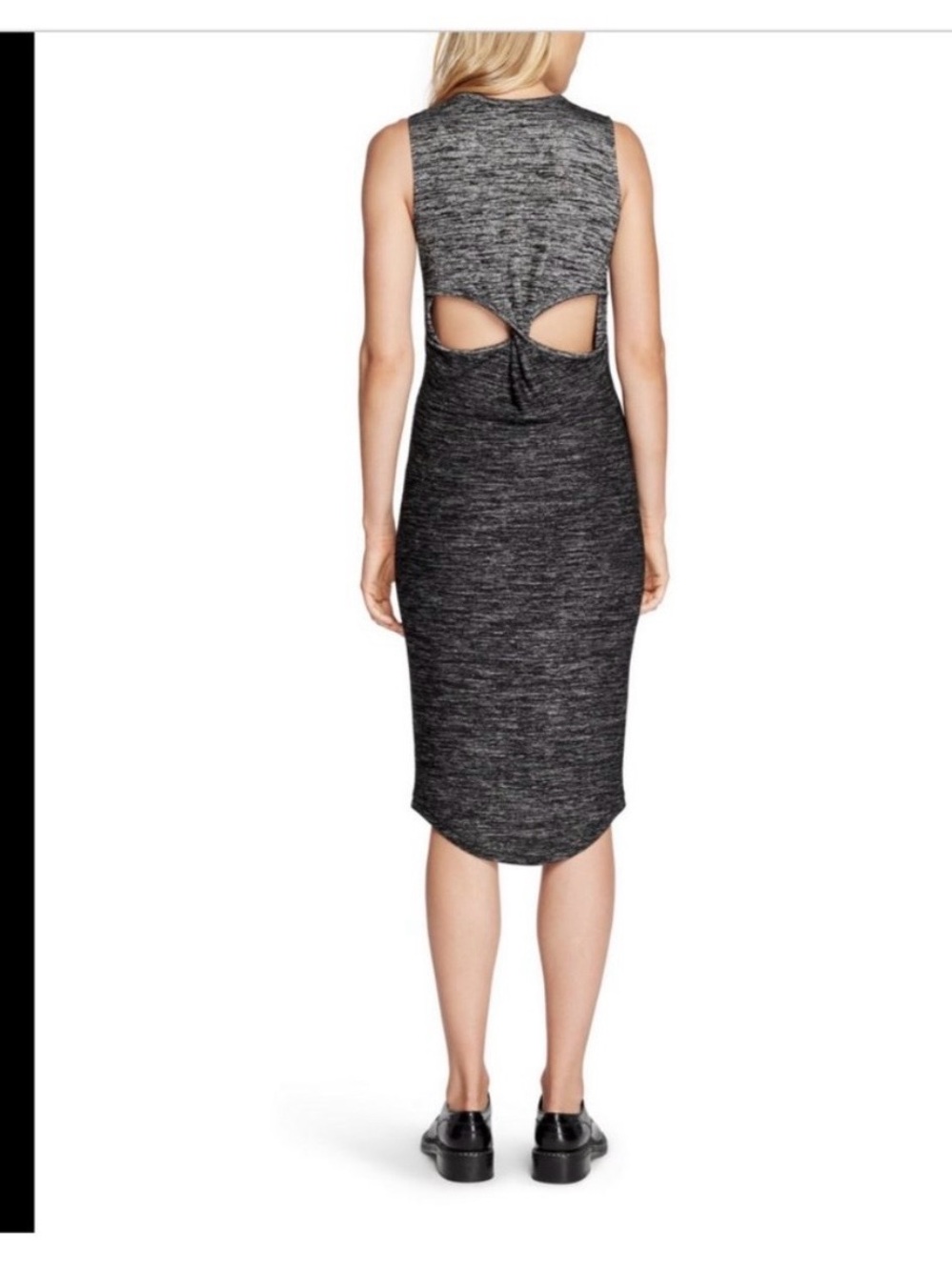 rag & bone Marled Gray Sleeveless Midi Sheath Dress. Cutout twist back